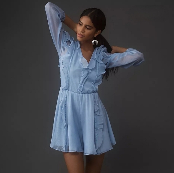 Hutch Long Sleeve Frilled Ruffle Romper In Sky Blue Size Large NWT - Picture 2 of 11